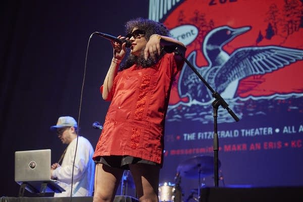 MAKR AN ERIS performing at the The Current’s Minnesota Music Month Artists Showcase at the Fitzgerald Theater in St. Paul on Thursday, April 25, 2024.