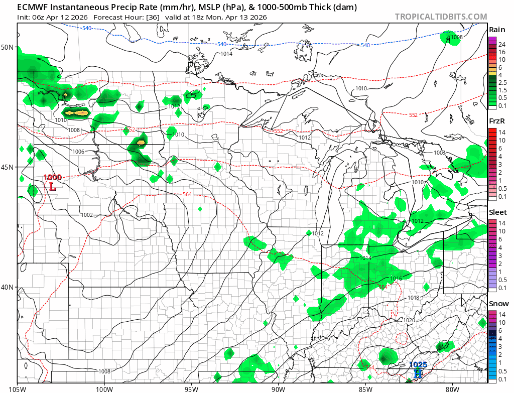 Forecast precipitation Monday 1 p.m .to Tuesday 7 a.m.