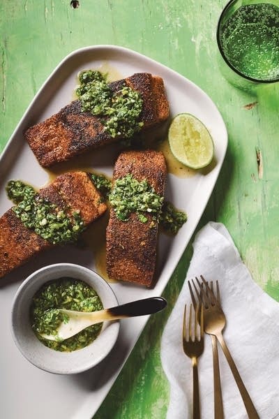 Jerk Salmon with Herb Salsa