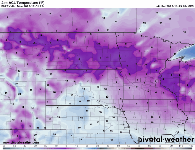 Temperatures Monday into Tuesday