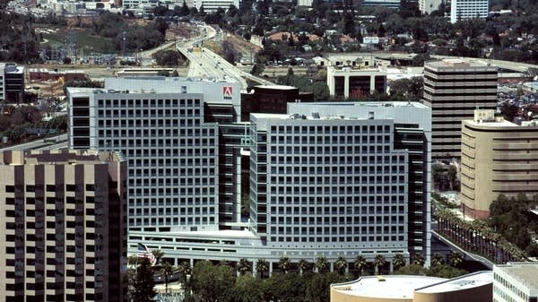 An aerial view shows the Silicon Valley location of Adobe in San Jose, California.