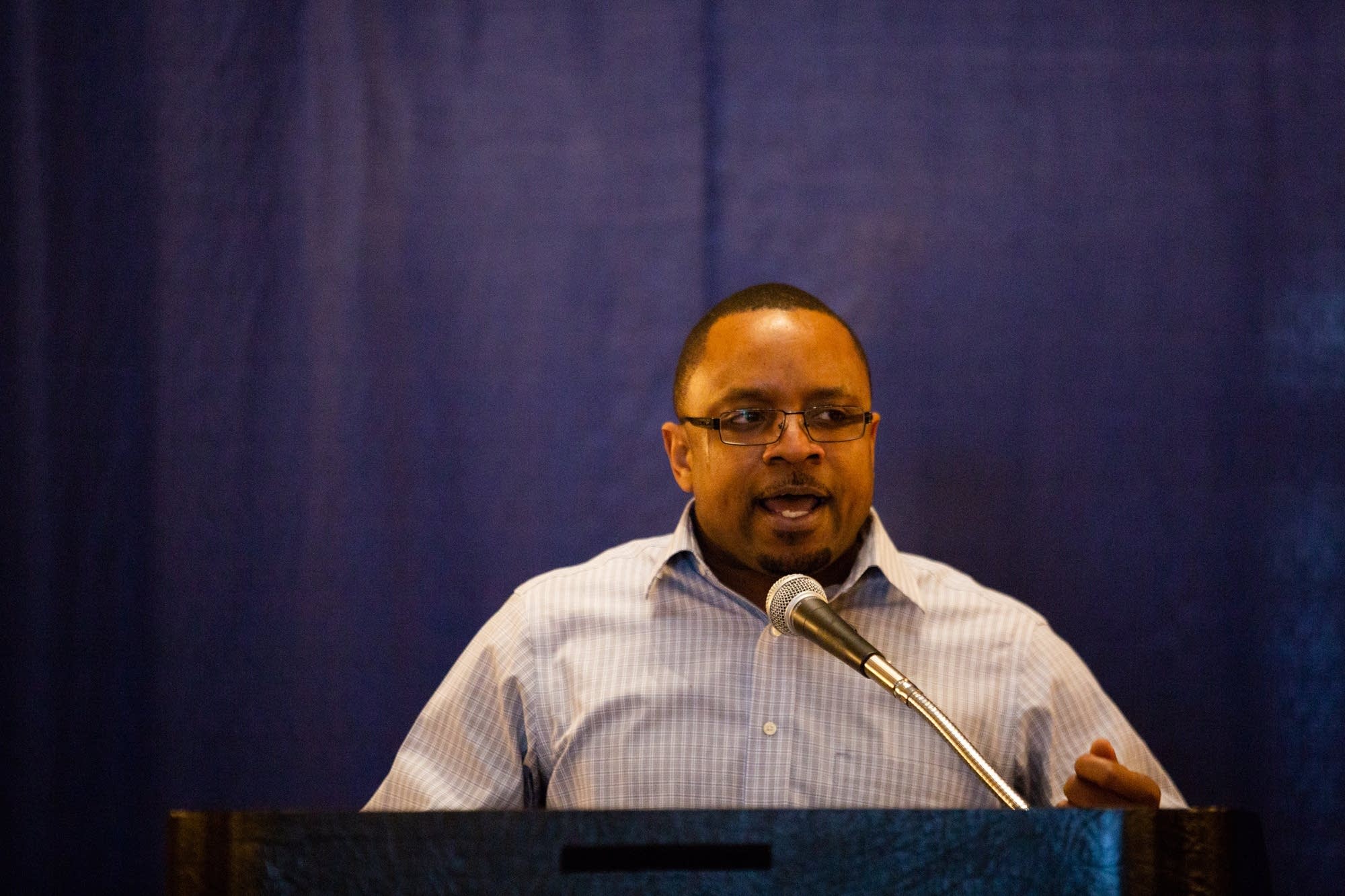 Terencio Safford speaks at a rally supporting voting rights of felons.