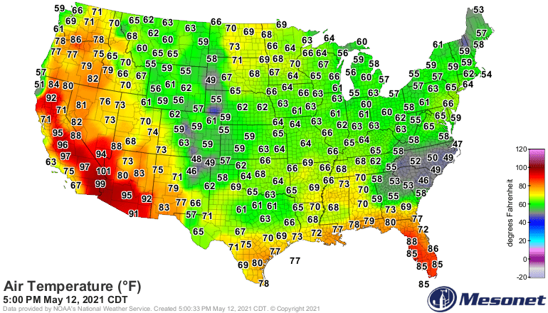 Temperatures Wednesday afternoon