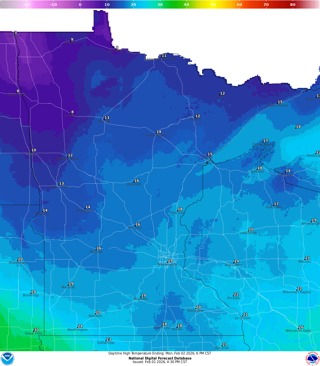Highs for Monday