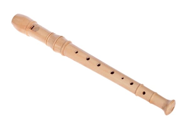 A simple photo of a recorder instrument on a white background