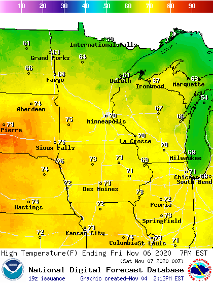 Forecast high temperatures Friday