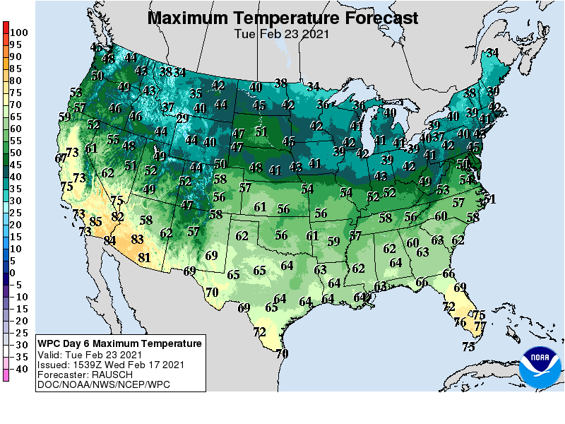 Forecast high temperatures Tuesday