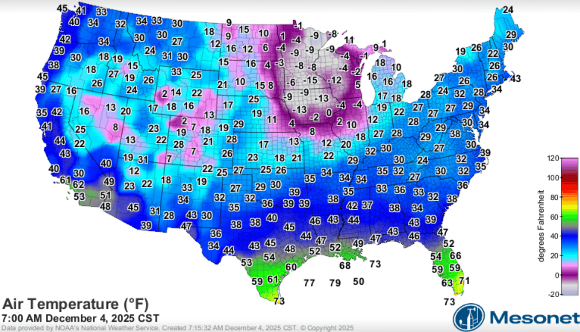 Temperature 7 a.m Thursday