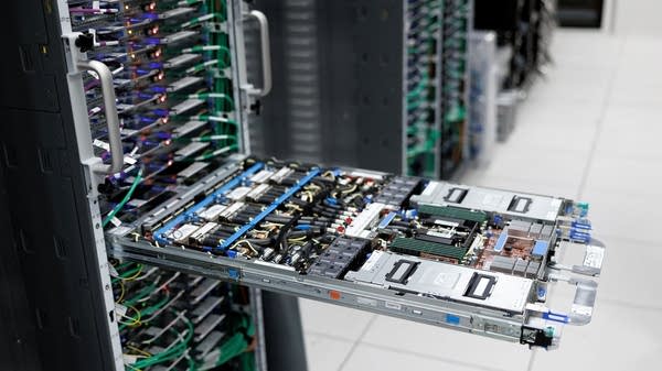 Inside an AI data center in Austin, Texas. Data centers are a big cause of heightened import prices right now.
