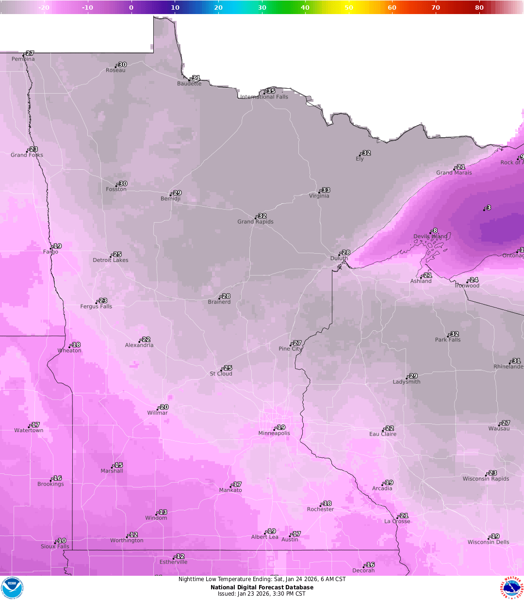 Lows for Friday night