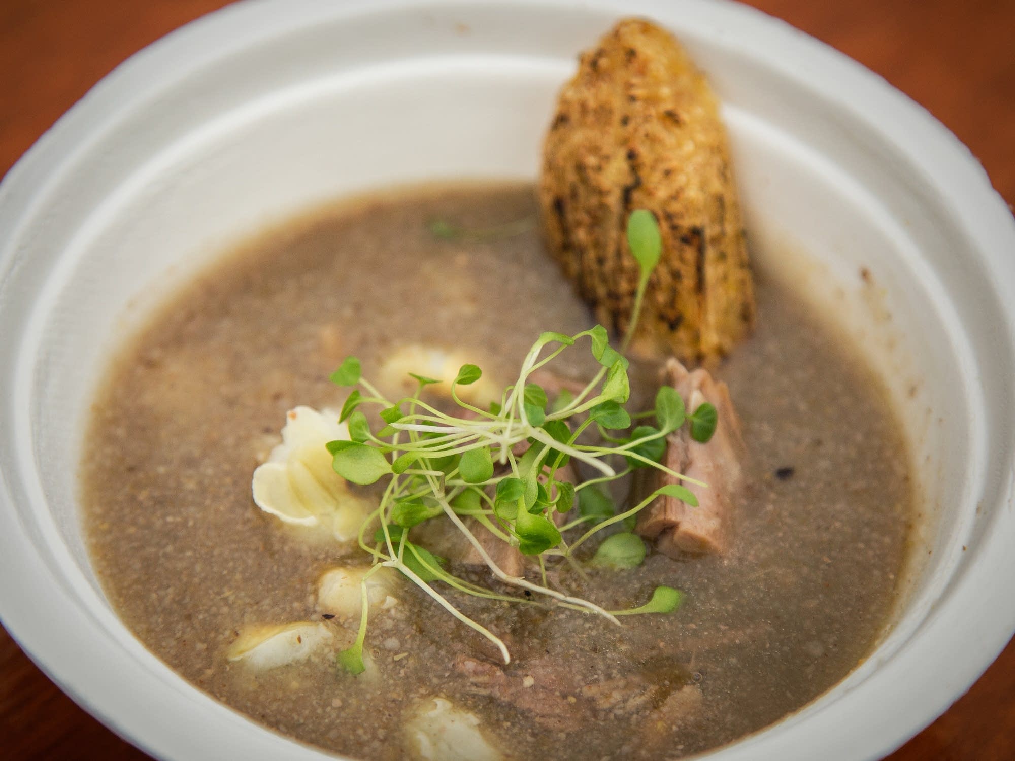 New Mexico green chili and blue corn soup