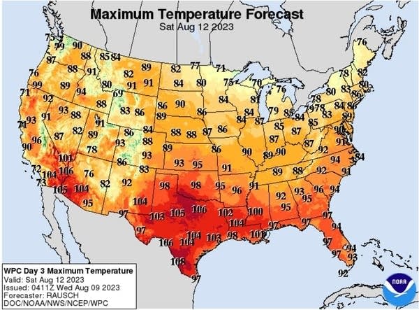 Forecast high temperatures Saturday