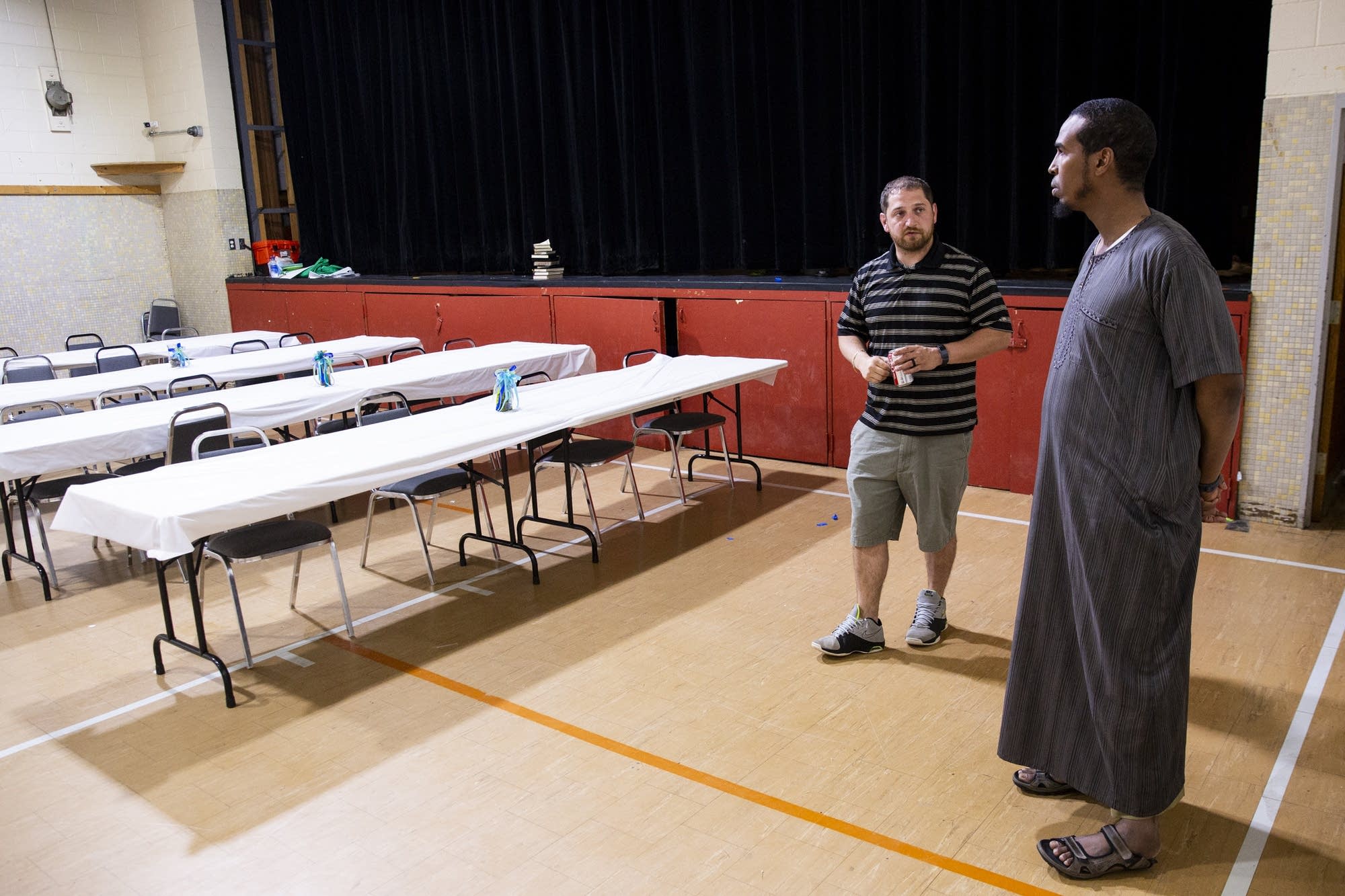 Zavier Bicott and Abdulahi Farah check out the gym w
