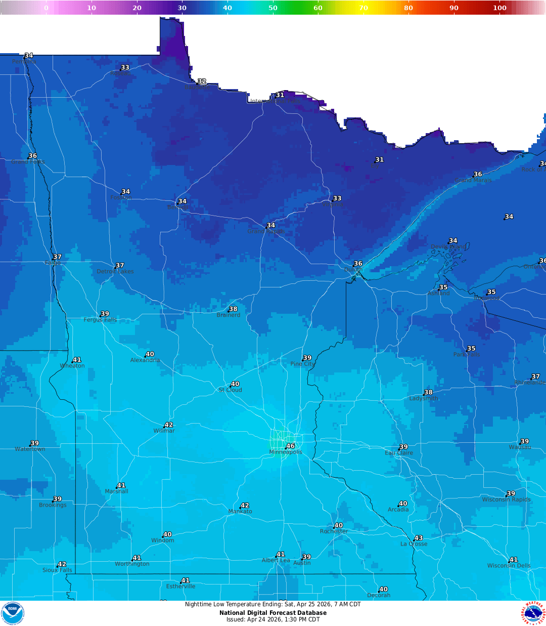 Lows for Friday night