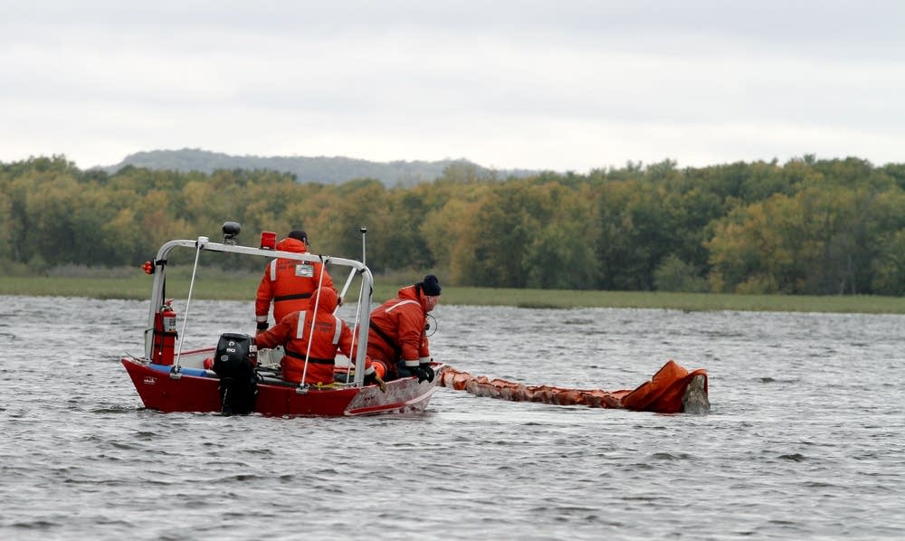 Emergency responders bill in boom during drill.