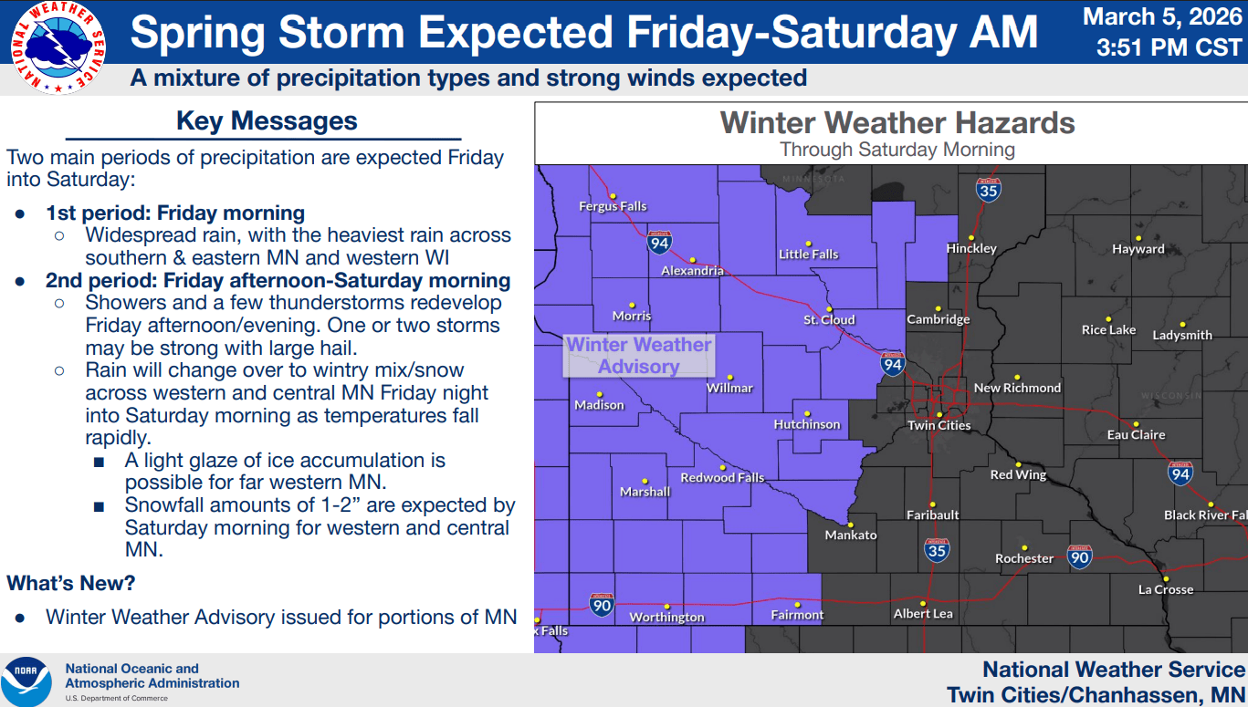 Messy wintry system: Winter weather advisories Friday for most of Minnesota
