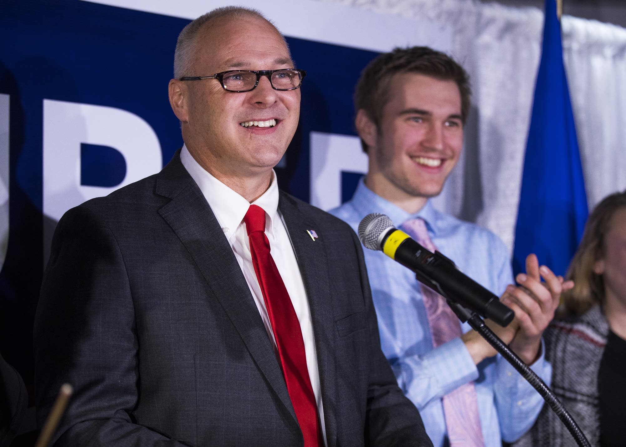 Pete Stauber speaks to supporters after Joe Radinovich conceded.