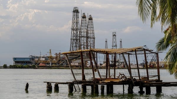 Oil rigs in Venezuela, south of Lake Maracaibo. Roughly half of Venezuela's oil output now goes to the U.S.