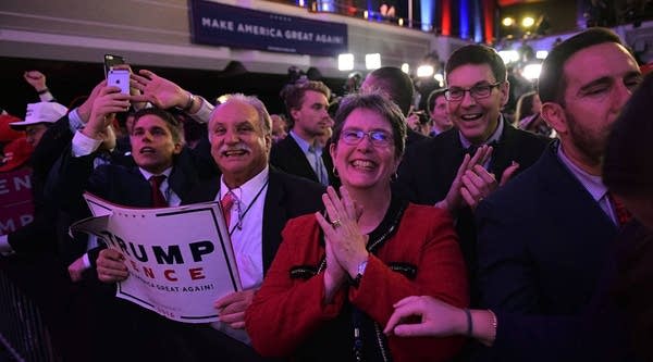 Supporters of President-elect Donald Trump cheer at the New York Hilton Midtown in New York on Nov. 9.