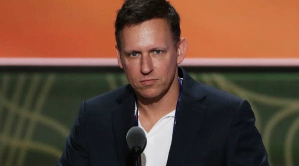 Peter Thiel, co-founder of PayPal, stands on stage prior to the start of the second day of the Republican National Convention on Tuesday.
