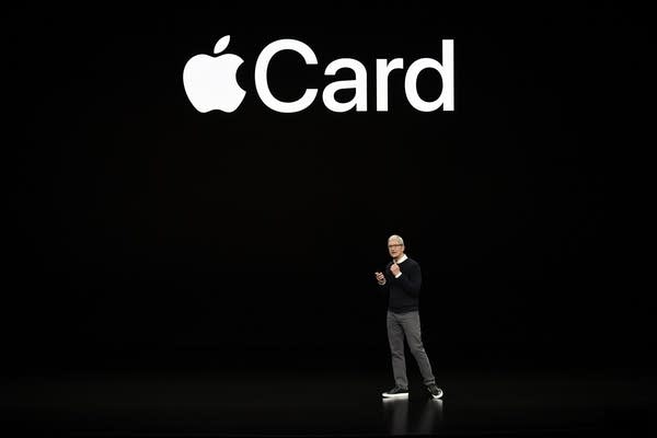 Married couples have complained that Apple's new credit card assigns a lower credit limit to women than men. Above, CEO Tim Cook announces the launch the Apple Card in March in Cupertino, California. 