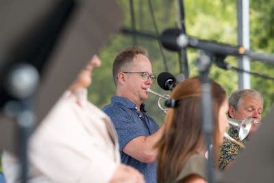 a band performing on stage