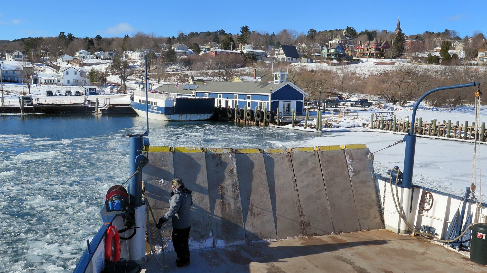 The Island Queen ferry returns to Bayfield.