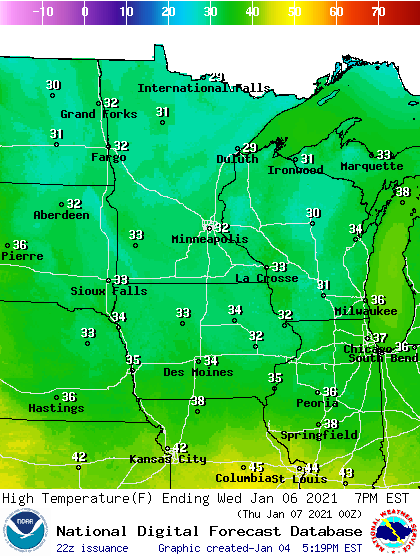 Forecast high temperatures Wednesday