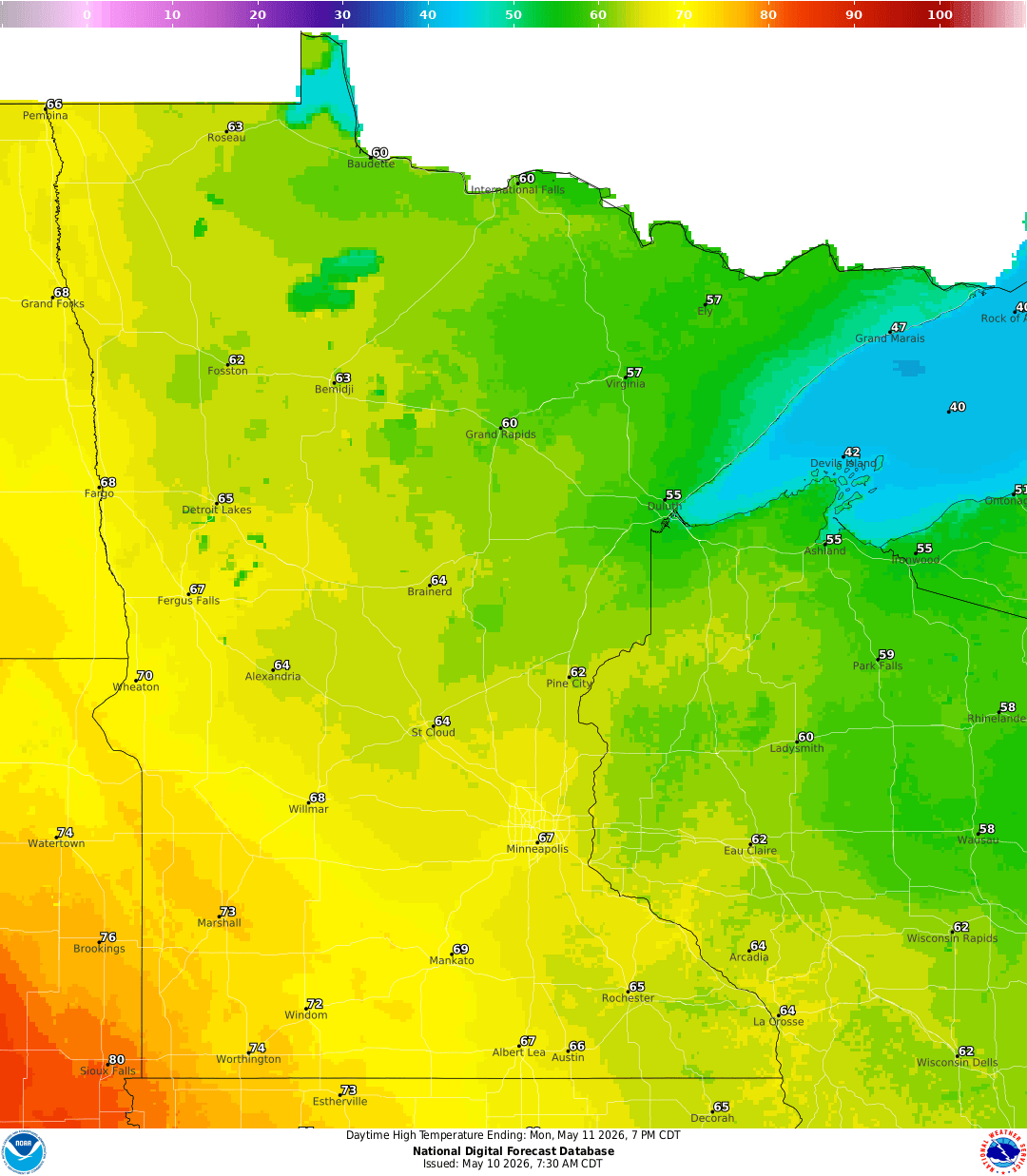 Highs for Monday