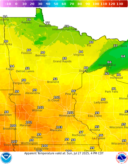 Triple digit heat indices Sunday with storms Sunday night 