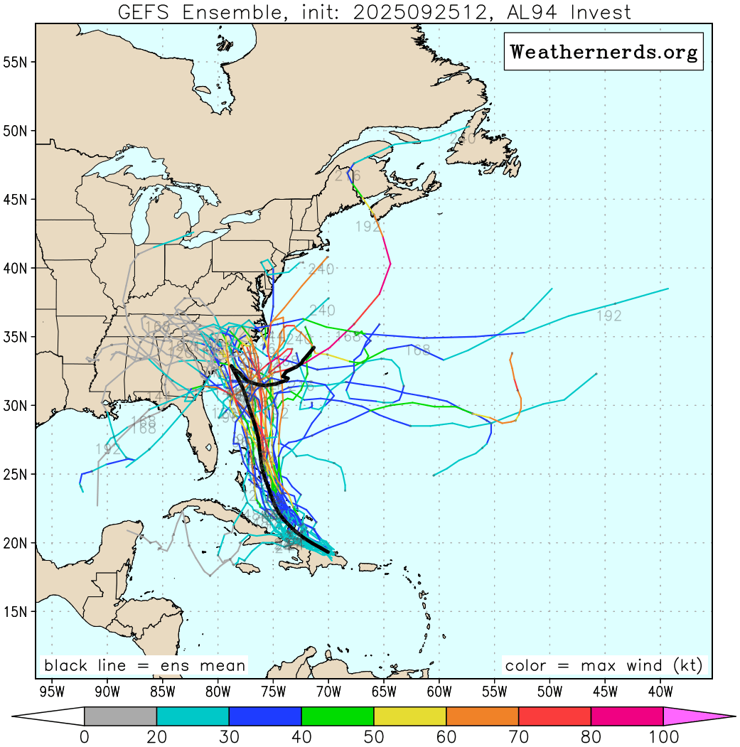 GEFS (Global Ensemble Forecast System) ensemble of Invest 94L