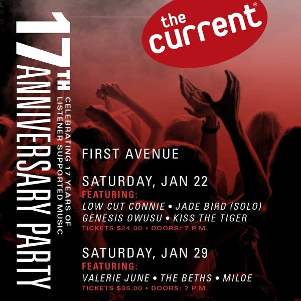 The Current's 17th Anniversary Party graphic - poster with artists