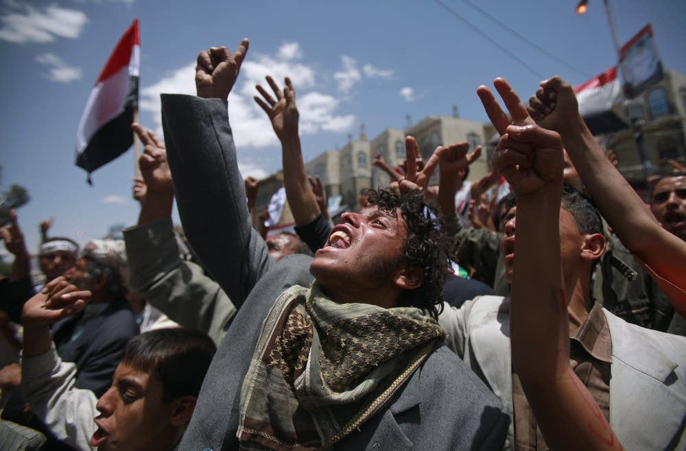 Anti-government protestors in Yemen