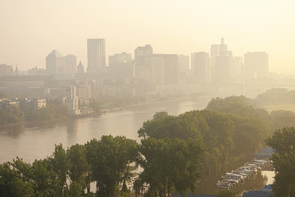 A view of St. Paul’s skyline is seen through heavy haze