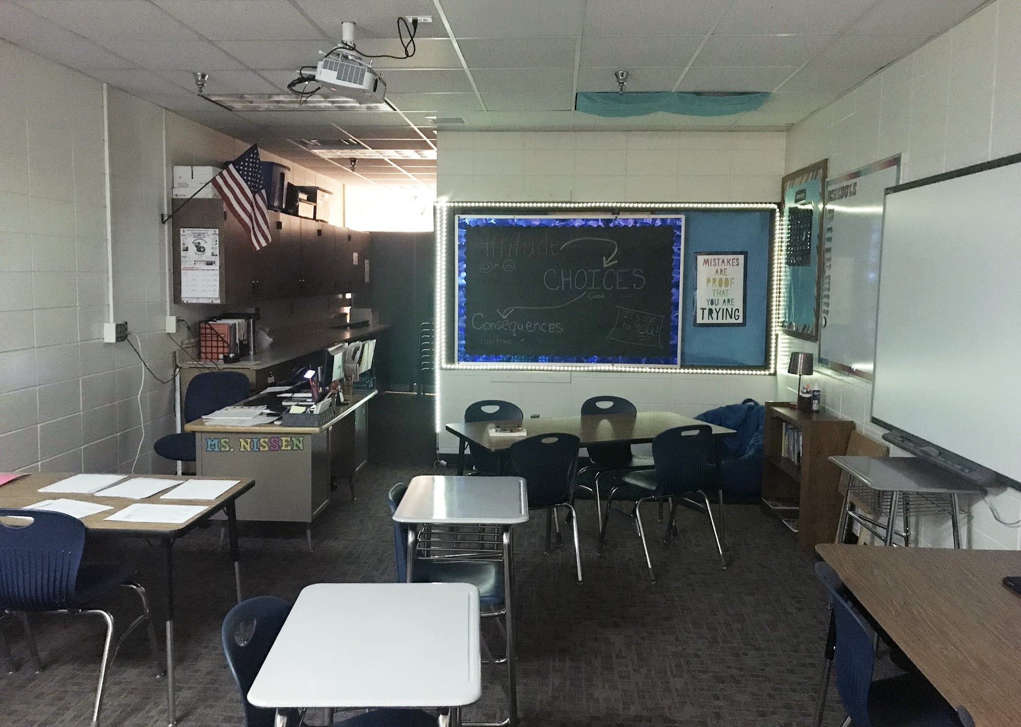 A former storage room has been turned into a classroom.