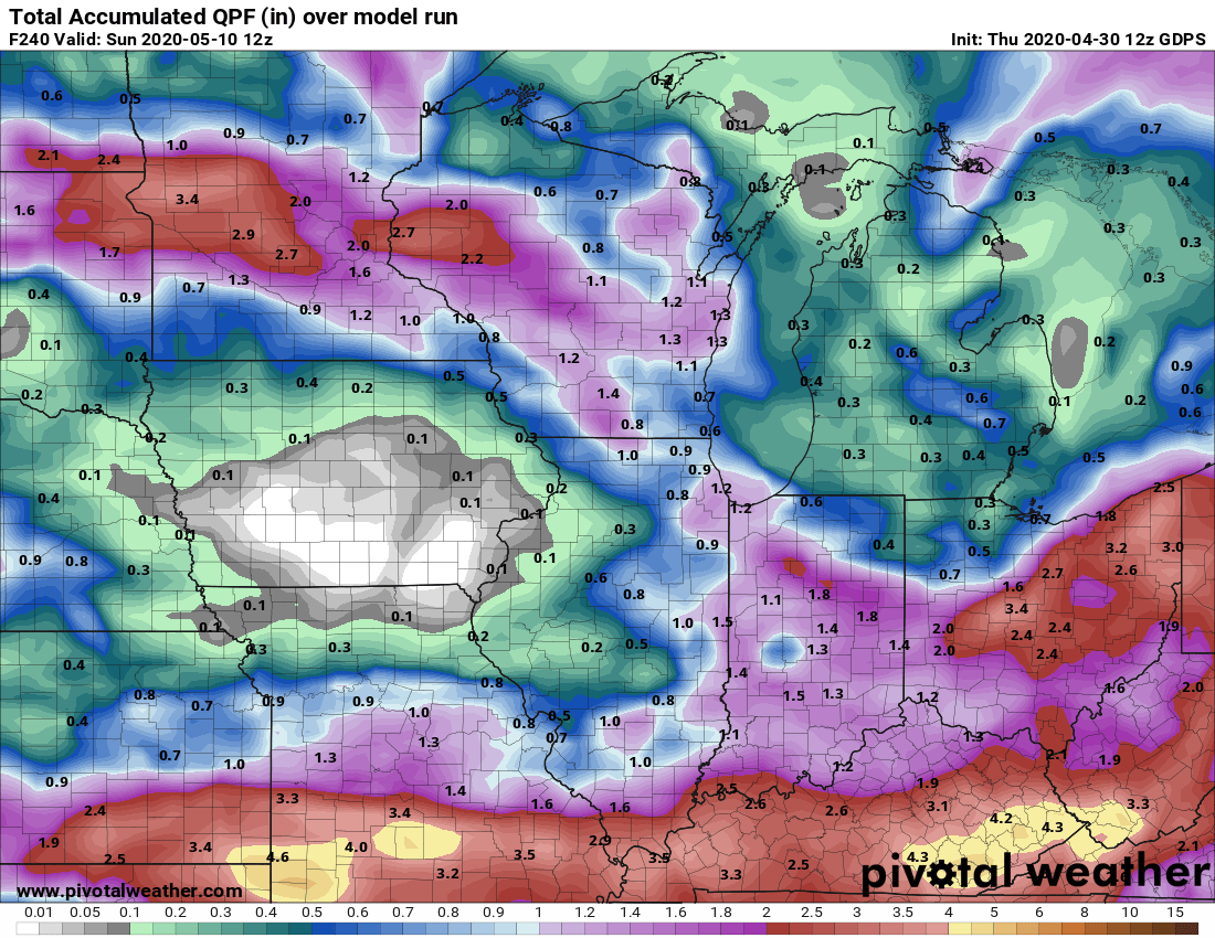 Canadian model precipitation output for the next 10 days