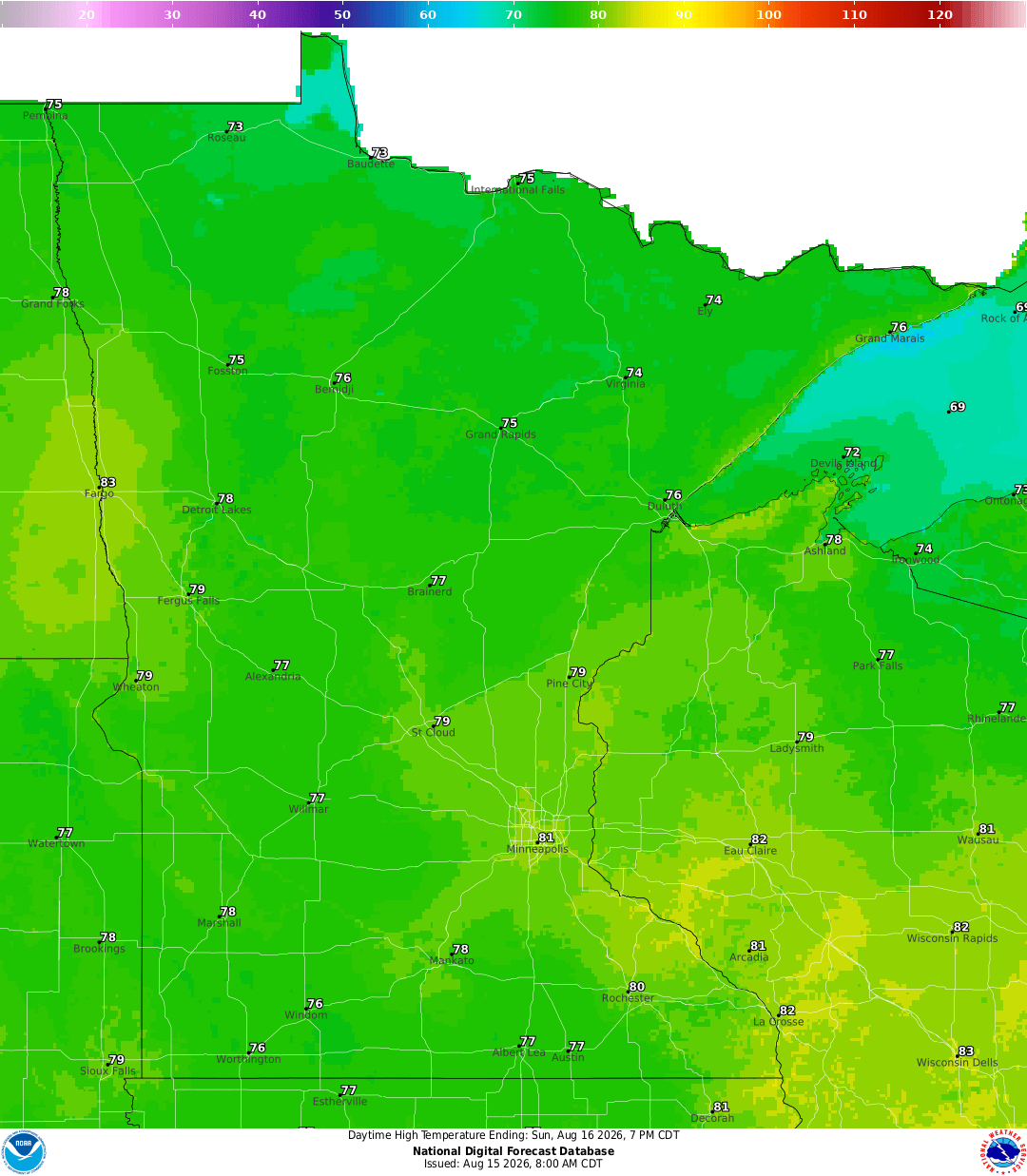 Highs for Sunday