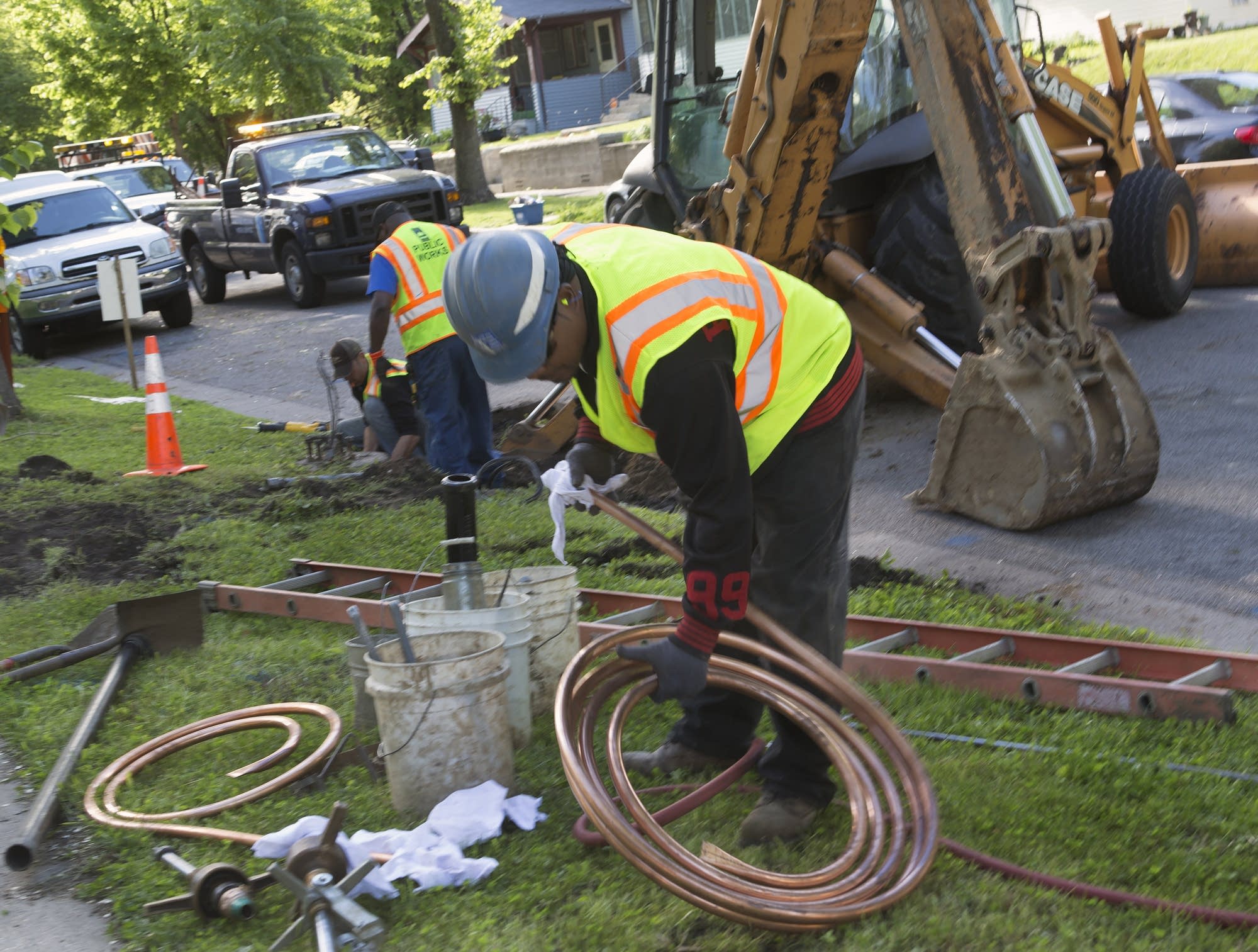 Randy Barnes prepares copper pipe.