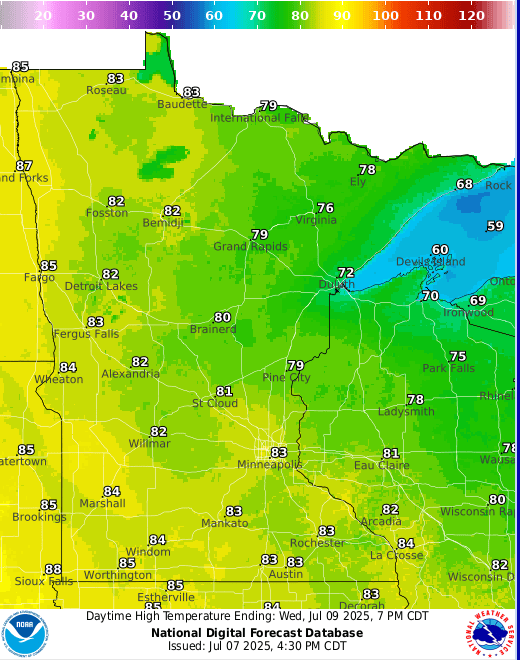 Forecast high temperatures Wednesday