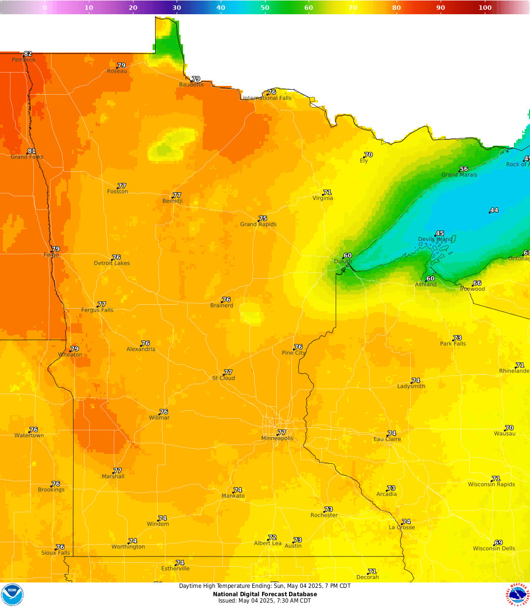 Highs for Sunday
