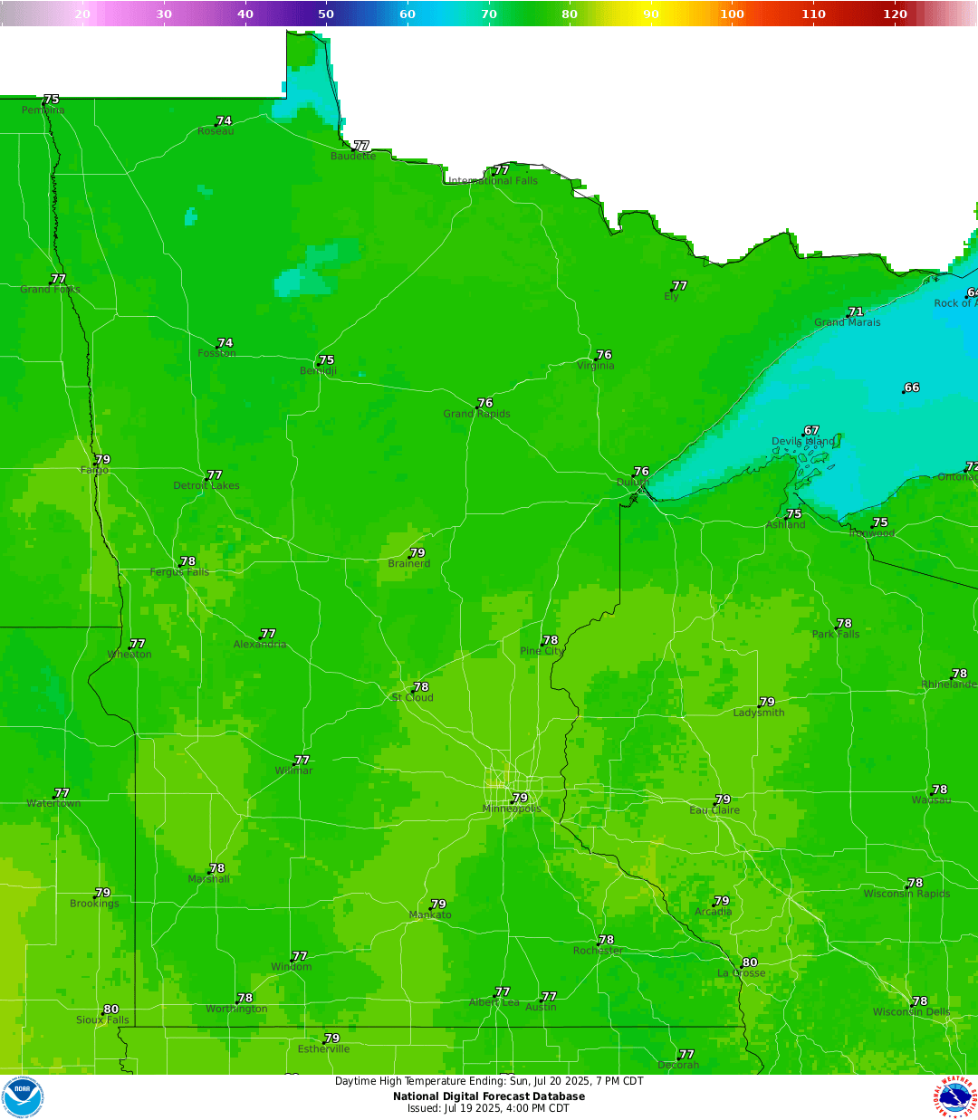 Highs for Sunday