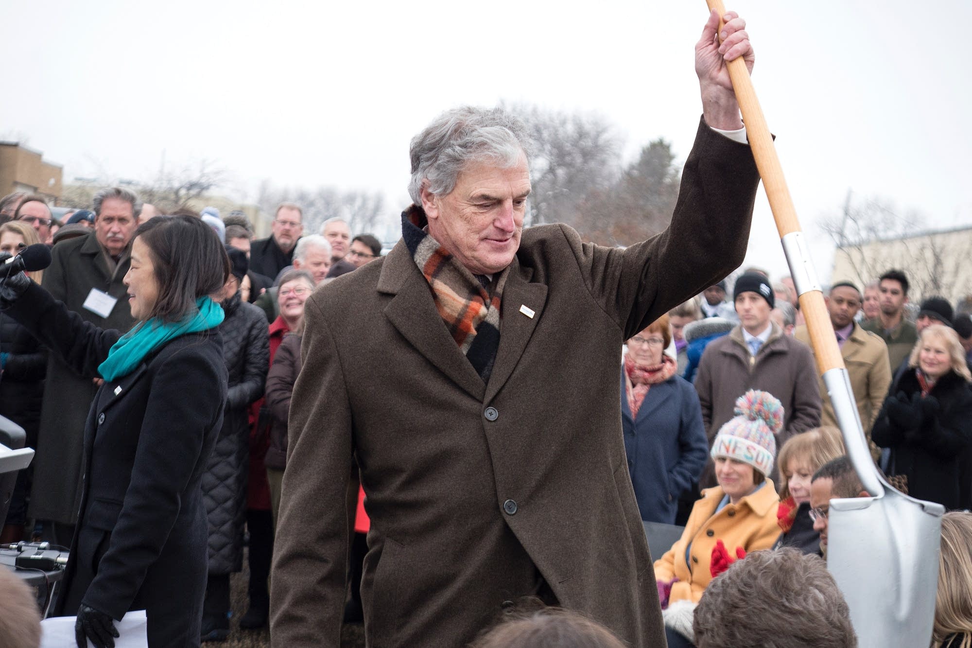 Peter McLaughlin brought his own shovel.