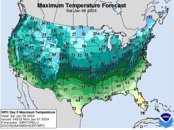 Forecast high temperatures for Saturday