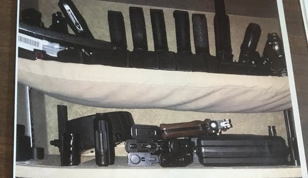 Photos of the cache of guns and other items found in a home.
