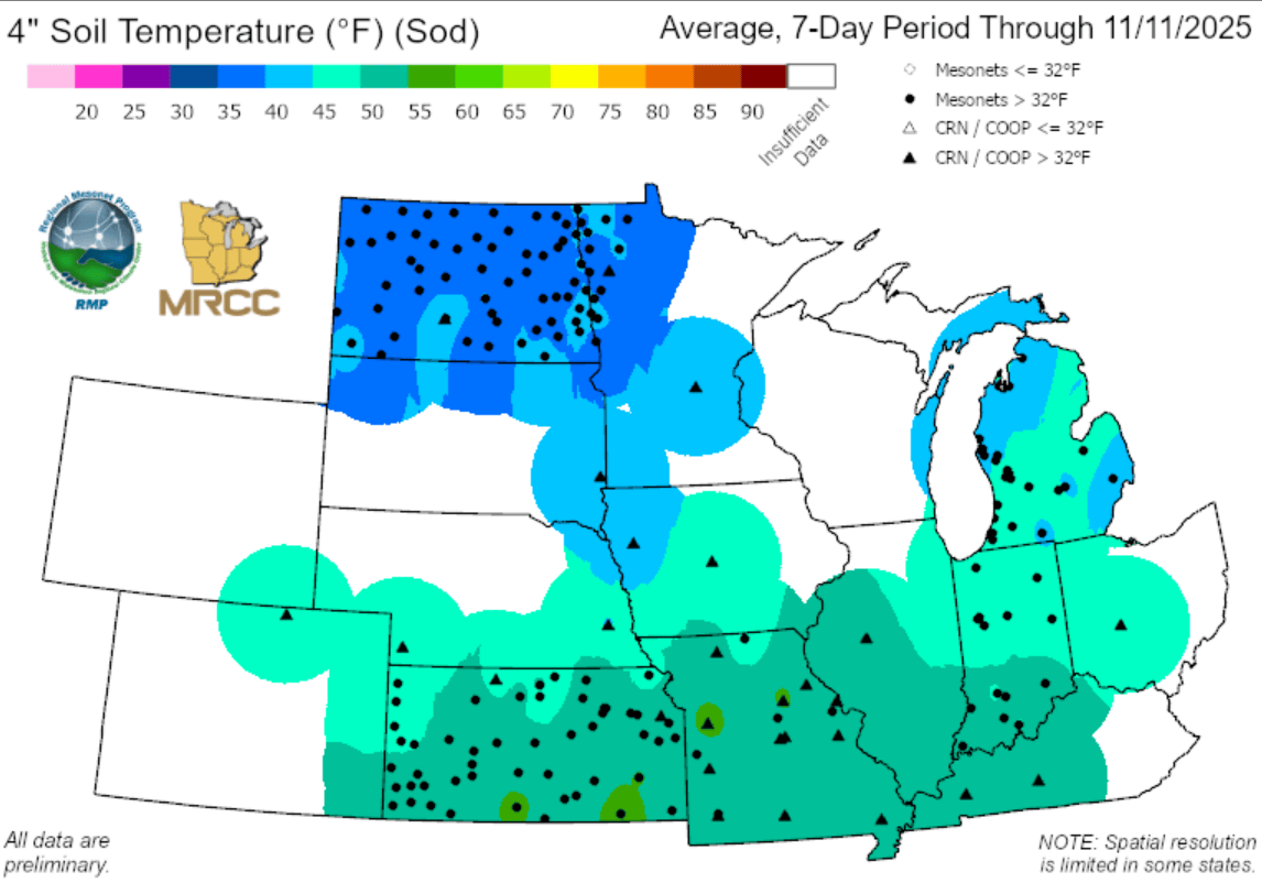 7-day average soil temperature at 4 inches