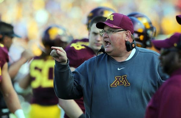 Gophers coach Tracy Claeys at game against Rutgers.