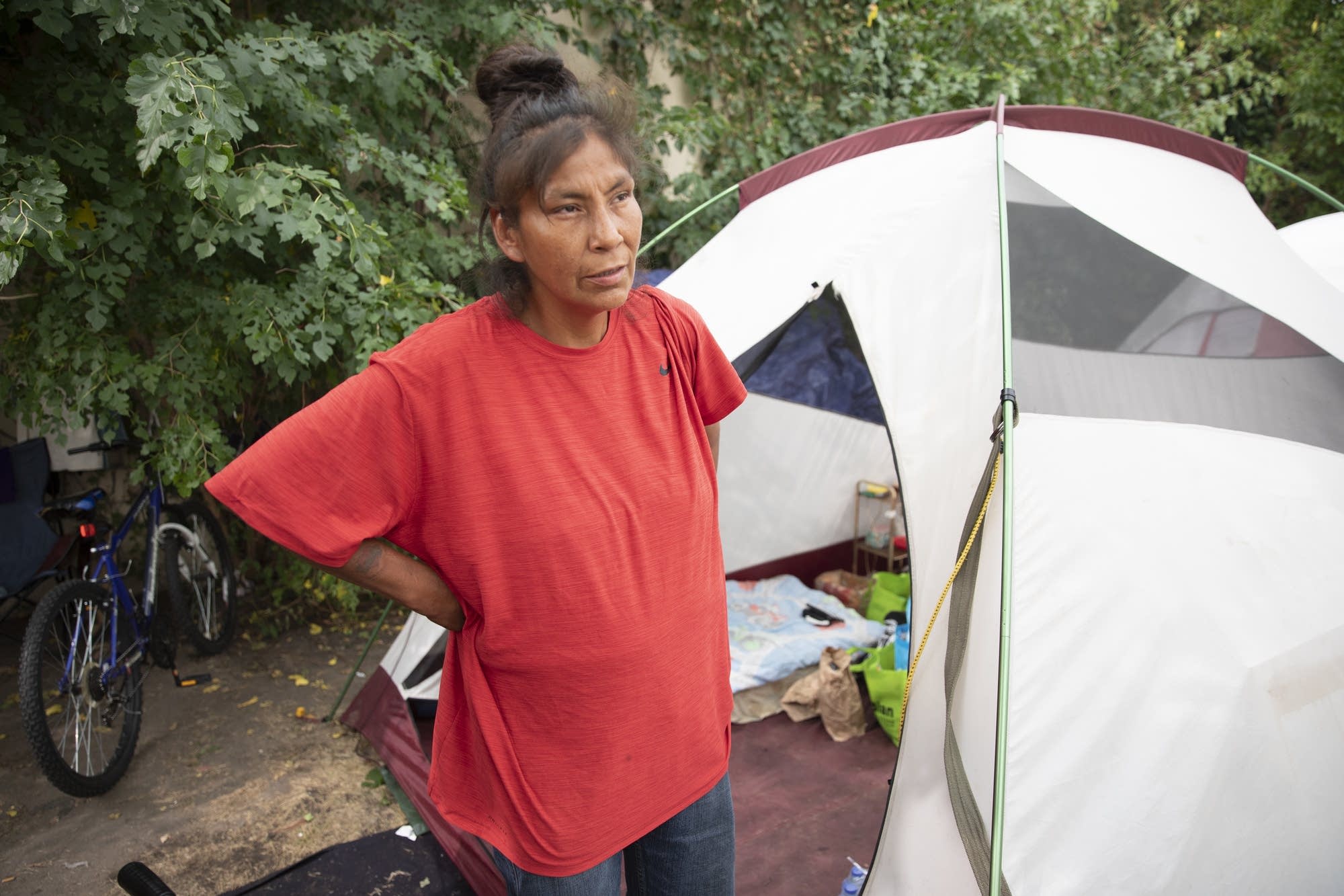 Angie Martin was one of the first residents to set a tent up.