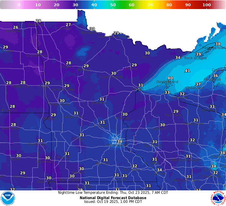 Wednesday night's lows