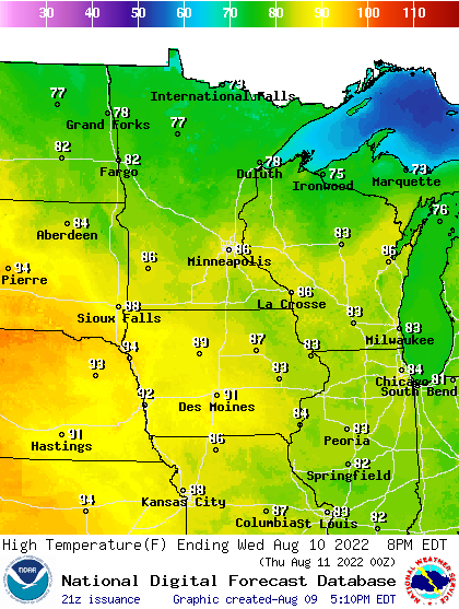 Forecast high temperatures Wednesday