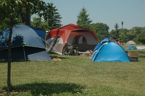 An encampment along 14th Avenue South in Minneapolis.